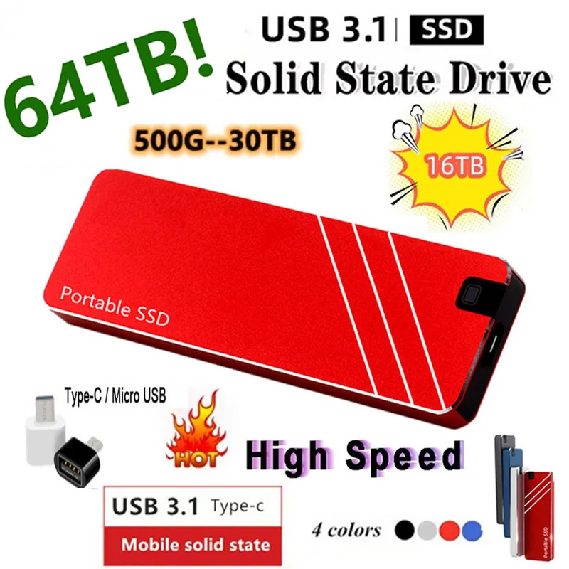 

2022 Mini Portable SSD USB3.1 Mobile Solid State Drives High Speed 4TB 8TB 16TB Hard Disks Type-C Hard Drives for Laptops