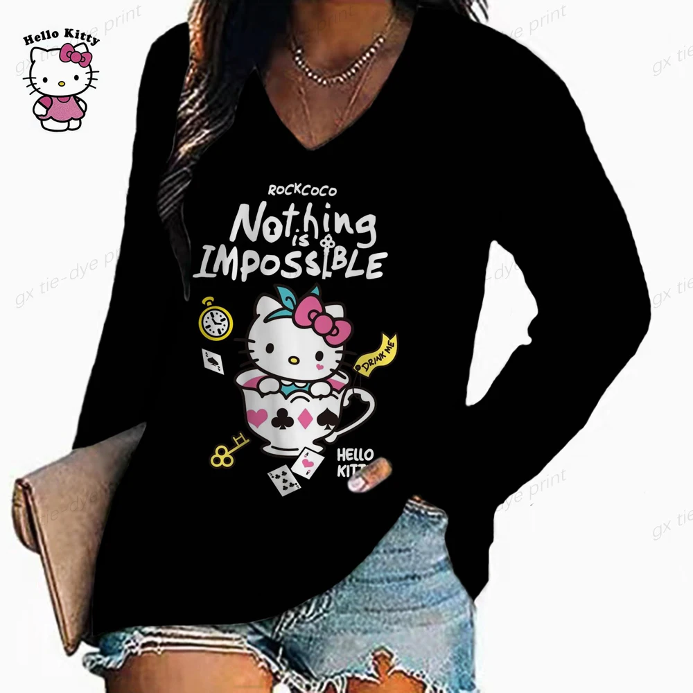 

Женская Винтажная футболка с длинным рукавом, с принтом Hello Kitty