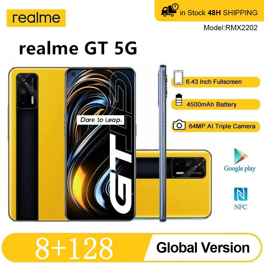 

realme GT 5G Snapdragon 888 Smartphone Global Version NFC 64MP Triple Cam 6.43" FHD+ AMOLED 4500mAh 65W Fast Charge Mobile Phone