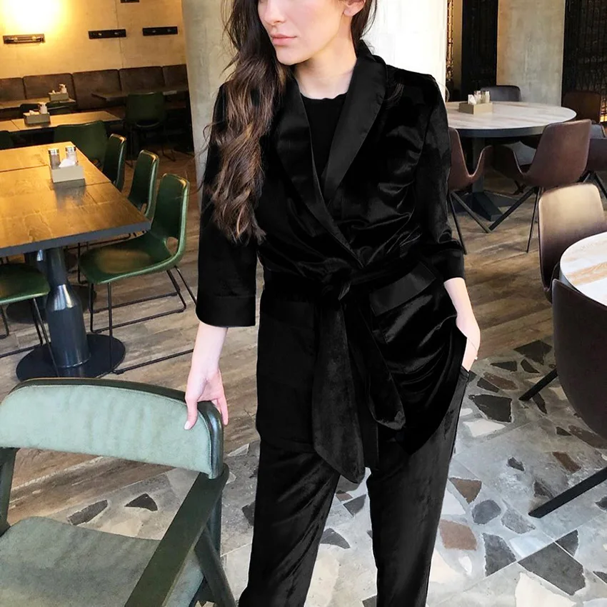 Women Robe Longue 2 Piece Robe Longue Velvet Robes Women Luxury Sleepwear Pajamas Set Pj Set