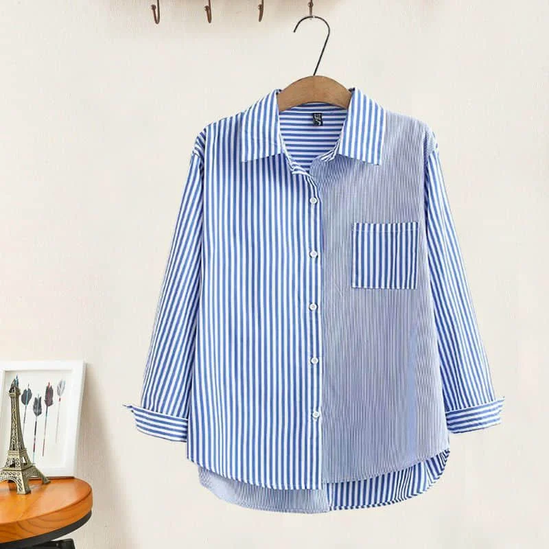 Женская винтажная рубашка-поло в полоску с длинным рукавом