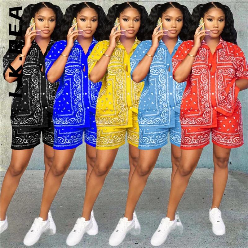 

I K.Rea Women Set New Loose Short Pants Paisley Bandana Print Two Piece Sets Lady Women's Suit Sexy Female Women's Tracksuit Set