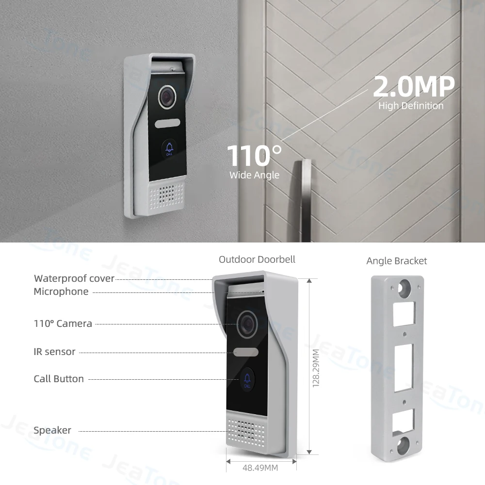 Jeatone Full Touch Screen Smart Video Intercom System Apartment 1080P WiFi Video Doorbell with Unlock monitor IP65 Waterproof enlarge
