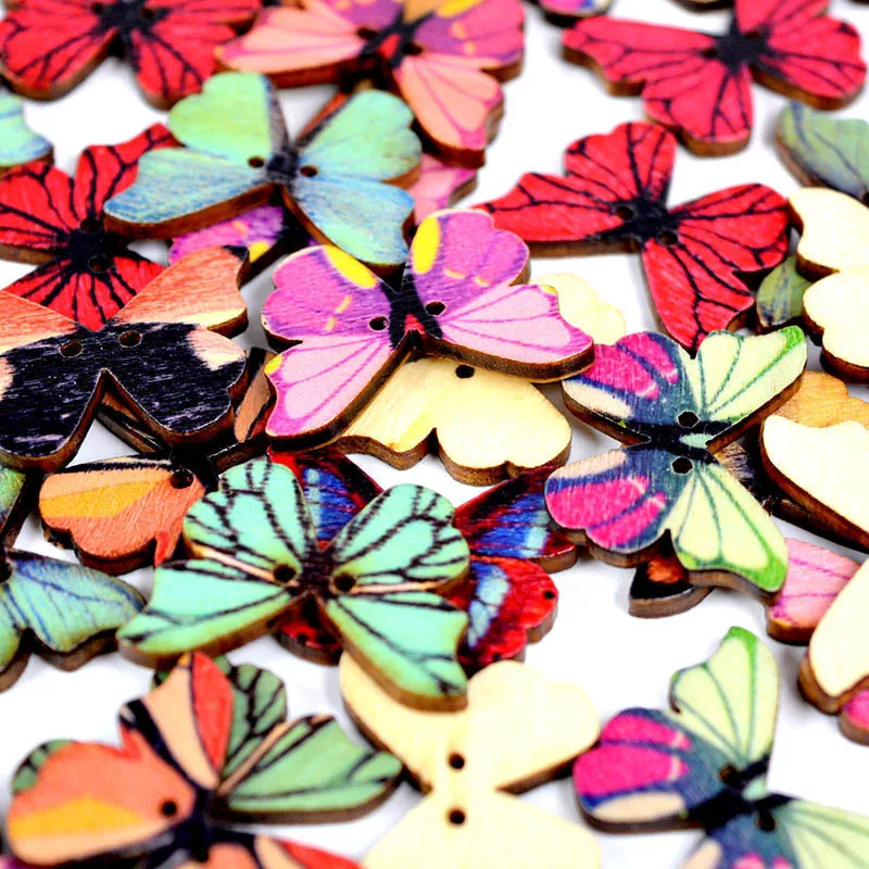 

50Pcs Mixed Butterfly 2-Hole Wooden Buttons For Home Clothing Sewing Accessories DIY Decorative Scrapbooking Crafts Making DIY