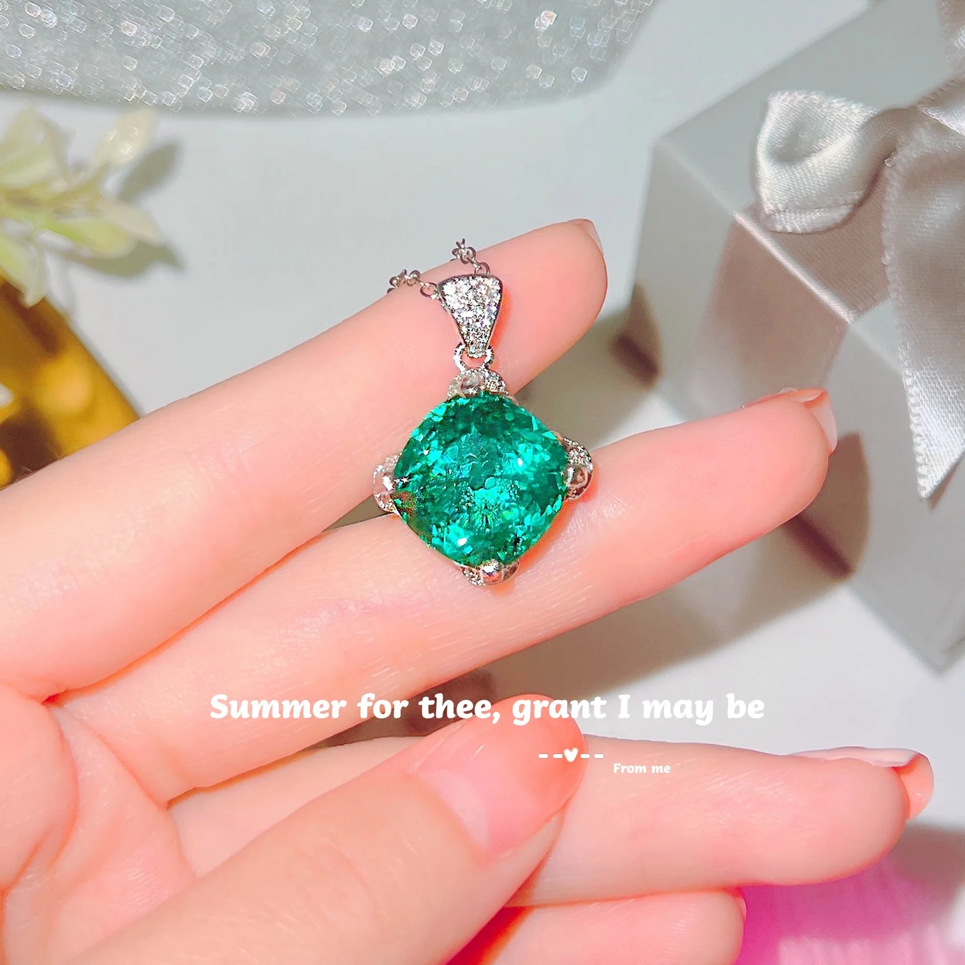 

Genuine 925 Sterling Silver Green Emerald Pendant for Women Collares Mujer Naszyjnik Origin Emerald Jewelry Gemstone Pendant