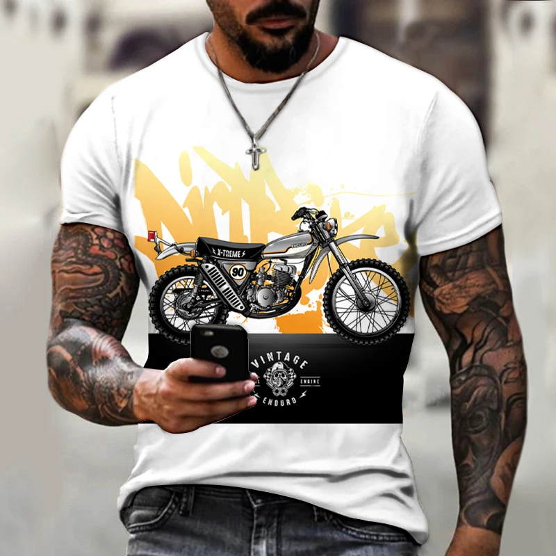 

2022 New Summer Men's T-Shirts Summer Tops Retro motorcycle series patterns 3d Clothes Street Hip Hop Fashion Oversized Casual