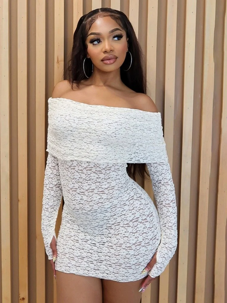 Однотонное кружевное сексуальное платье белое Клубное для женщин Y2k одежда без