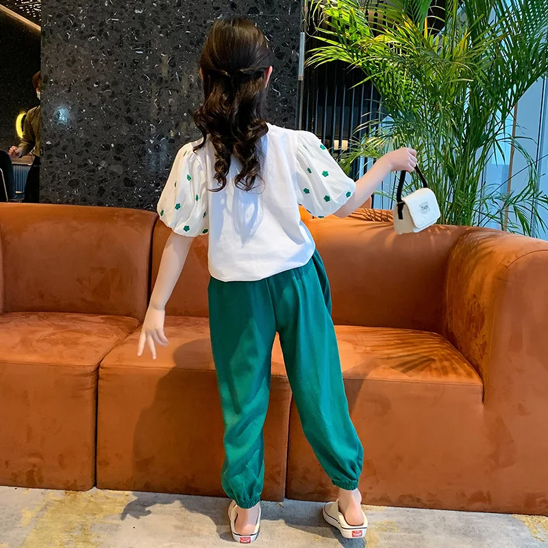 

Fashion Summer New T-Shirt Sets Girls Summer Clothes 2022 Summer Tops solid color pants Girl Casual Suit Children's Two-piece