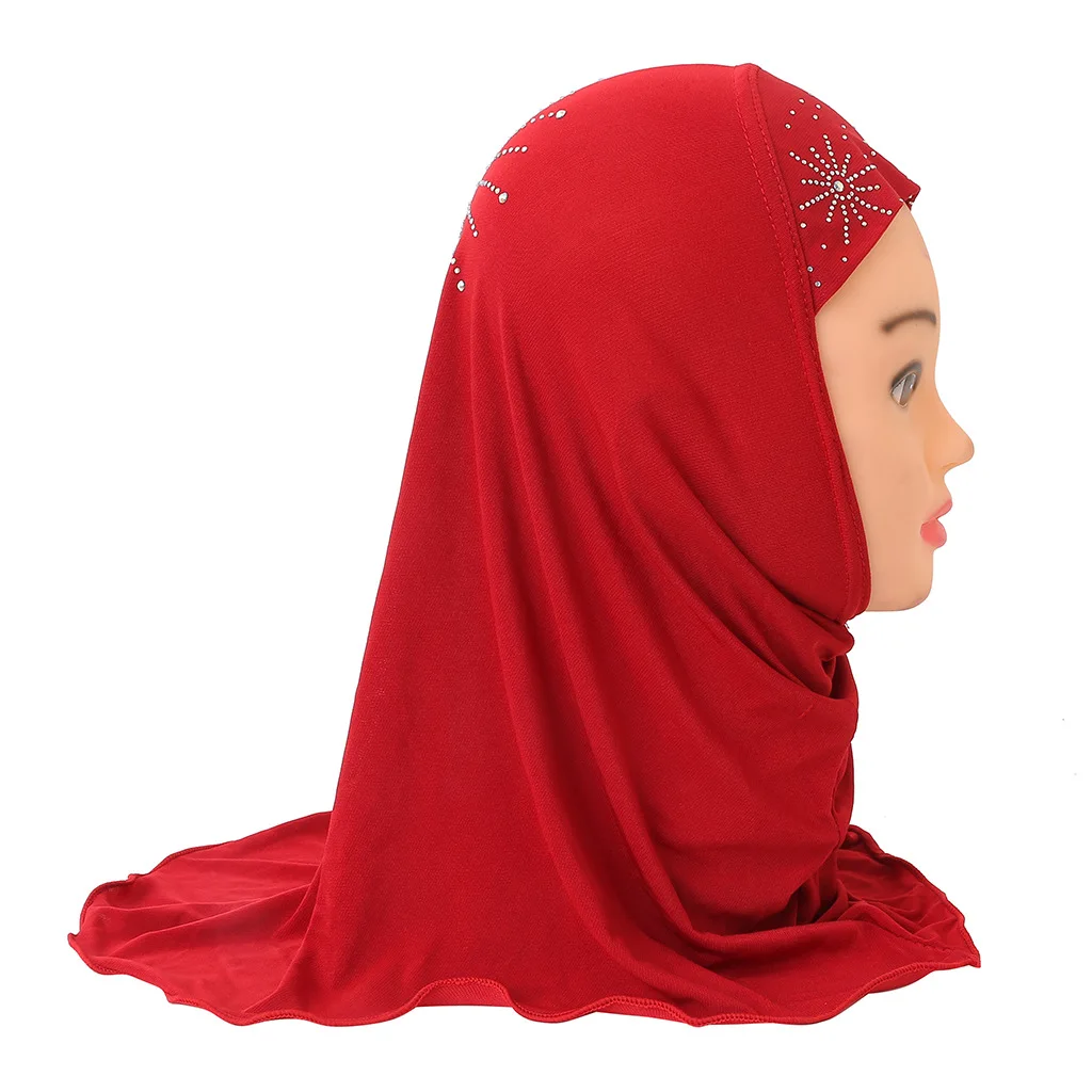 Kids Girls Islamic Muslim Arab Hijab Scarf School Sun Rhinestone Headwear Abaya Hood Hat Shawl Wrap Fashion |