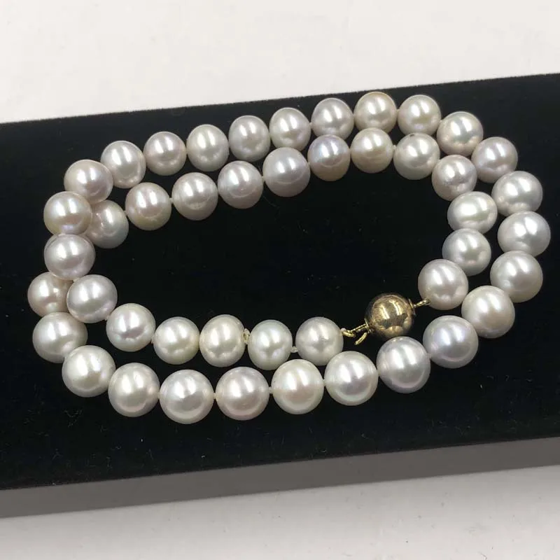 

[ELEISPL] Newly 9-10mm Natural Grey White Real Freshwater Pearl Necklace #22010246