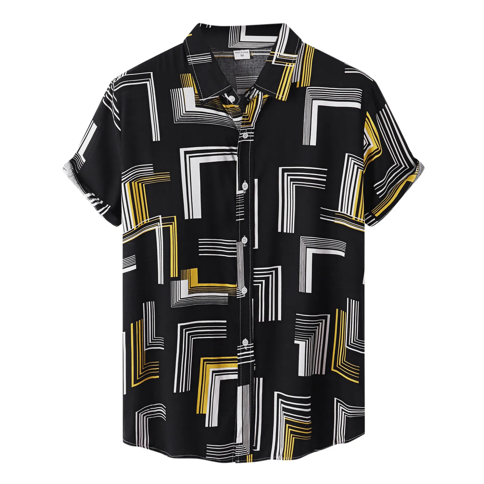 

Shirt Button Male Summer Casual Right Angle Print Shirt Short Sleeve Turn Down Collar Shirt Button Long Sleeve Button down Shirt
