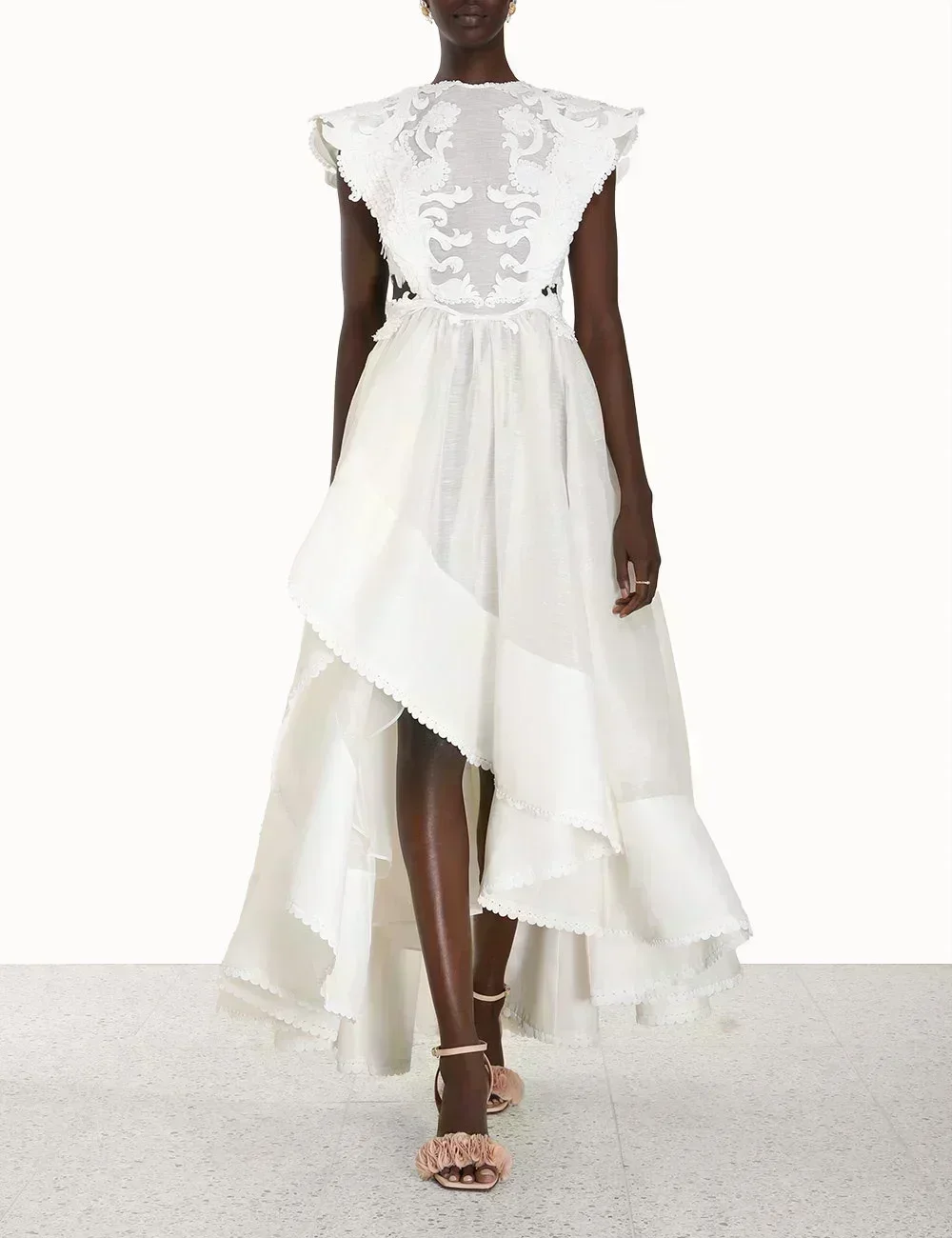 

2023 White New Arrivals Spring Summer High Quality Luxury Irregular Hemline Backless Handwork Long Dress for Woman