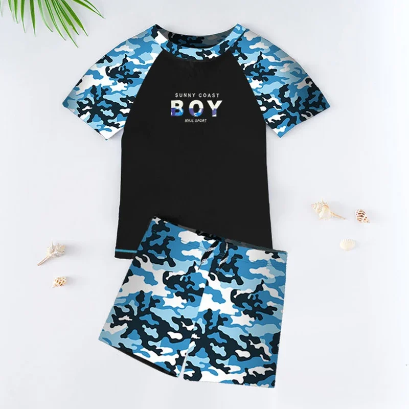 Детские спортивные Купальники для мальчиков из 2 предметов пляжная одежда