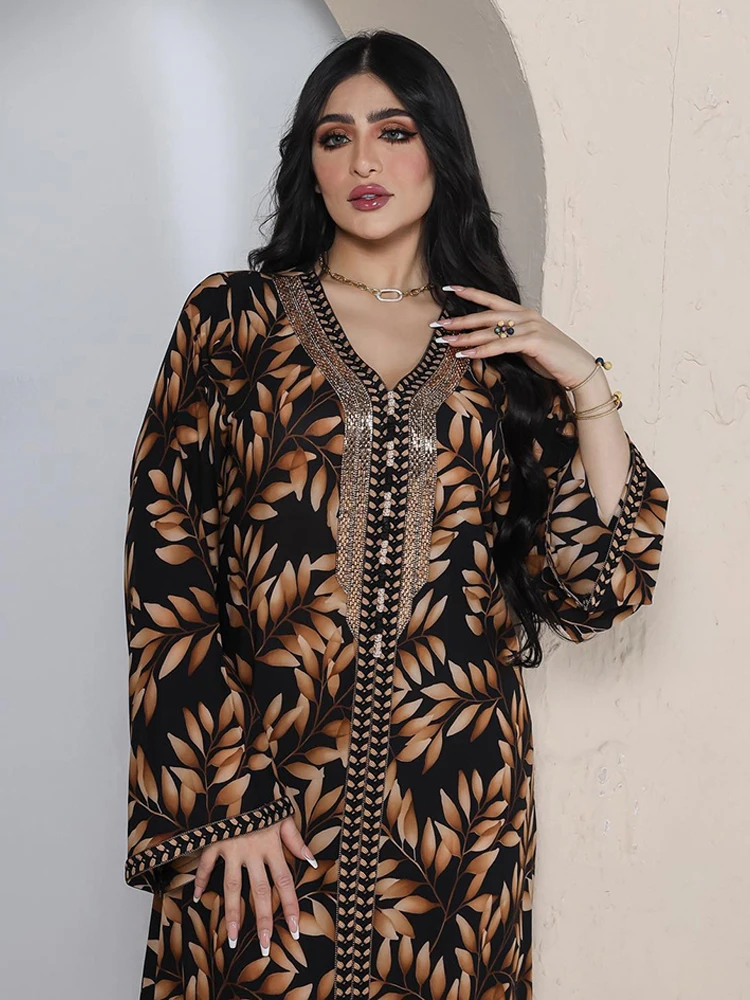 Abayas For Women Dubai Turkish African Dashiki Bohemian Print Dresses Long Sleeve Loose Gown Islamic Clothing Caftan Mariage