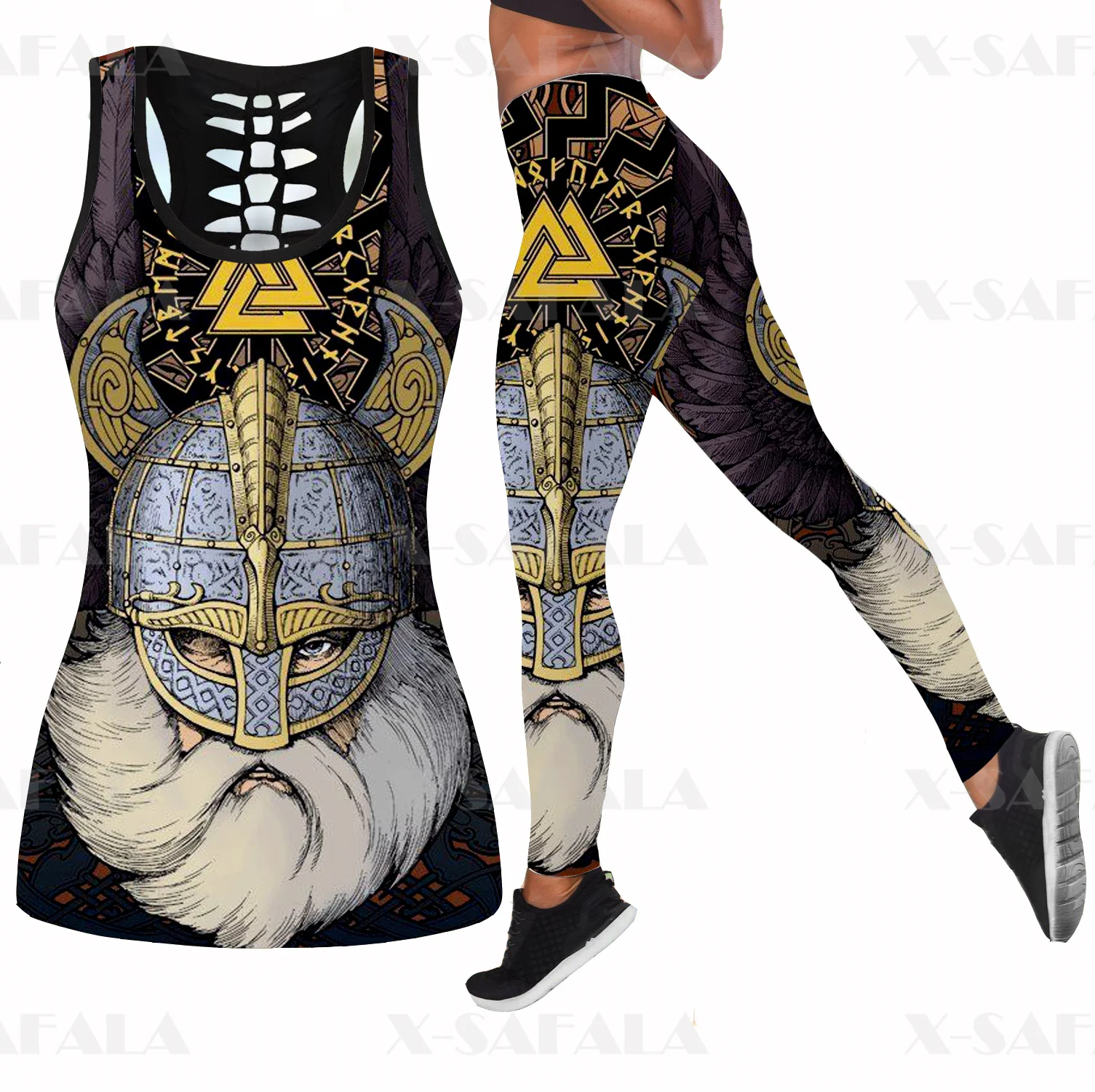 Женский комплект для йоги из двух предметов топ с 3D-принтом и леггинсы высокой