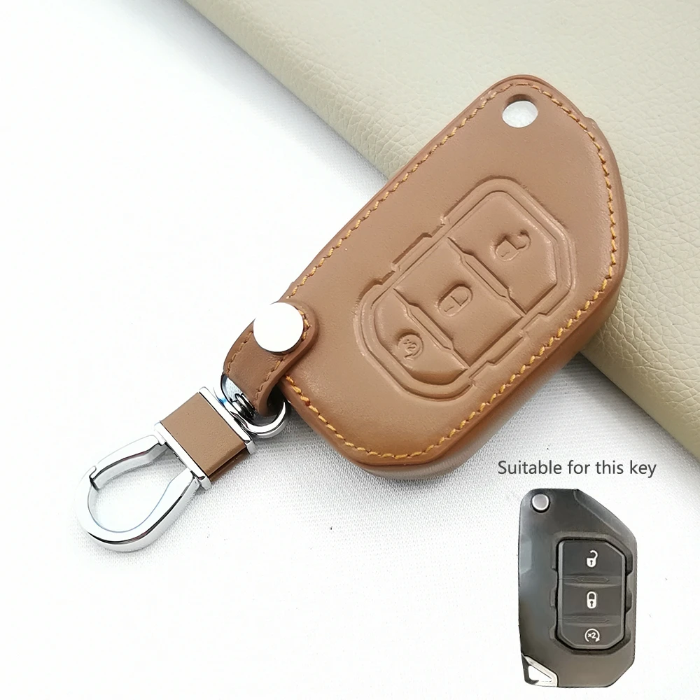 

Кожаный автомобильный чехол для ключей с дистанционным управлением, чехол-держатель для Jeep New JL Wrangler Gladiator JT, аксессуары с 3 кнопками для дистанционного управления