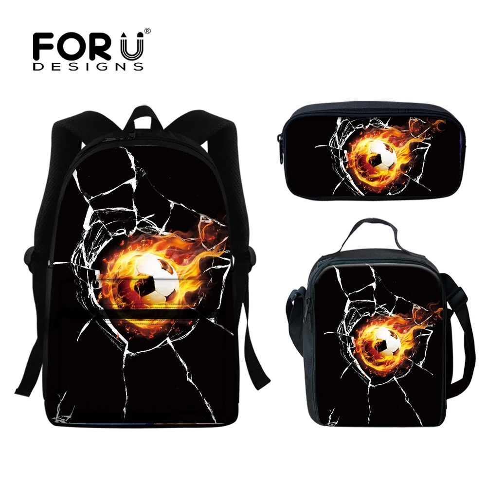 

FORUDESIGNS Stylish Fire Ball Backpack Large Capacity 3set Student School Bag Kids Causal Backpack Back to School Gifts Teenager