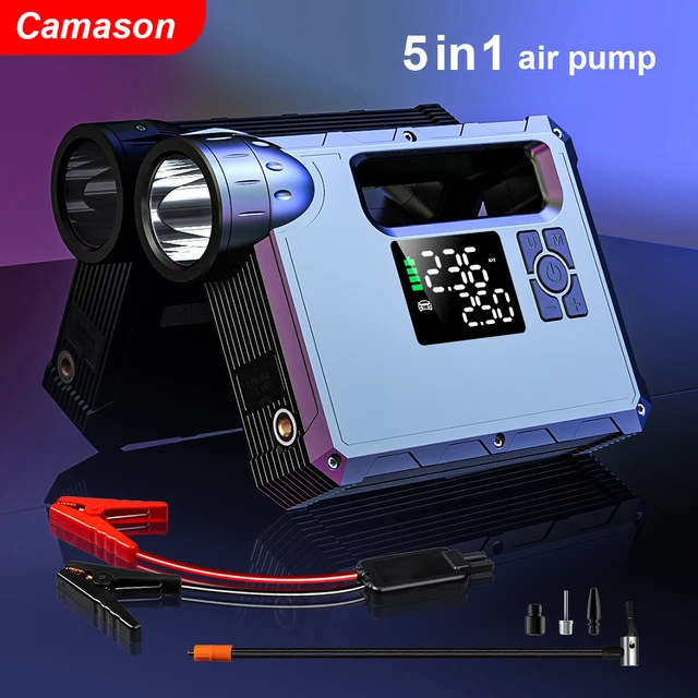 portable air compressor car motorcycle Bicycle Tire pump tyre mattress Balloon inflator with jump starter flashlight power bank 1