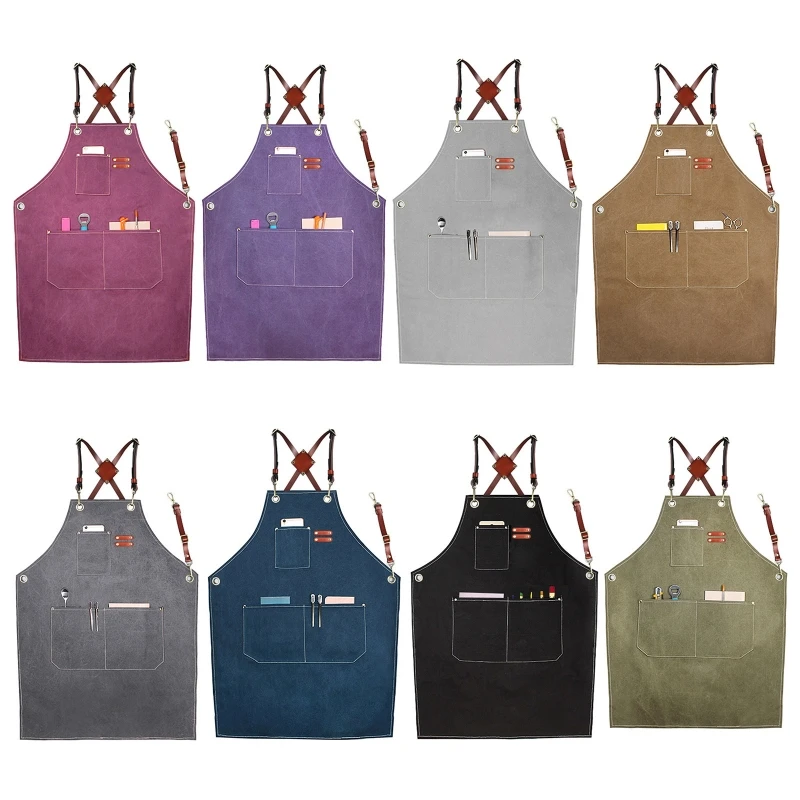 

Thicken Canvas Denim Apron Antifouling Barista Apron Kitchen Restaurant Worker Barber Carpenter Florist Apron for Adult