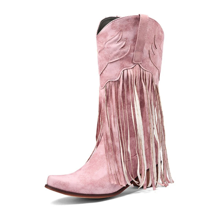 

ZIXIYUA ZA Women's Winter Boots 2022 Fashion Retro Fringed Short Cowboy Boots Comfortable Brand New Green Shoes Large Size 44 45