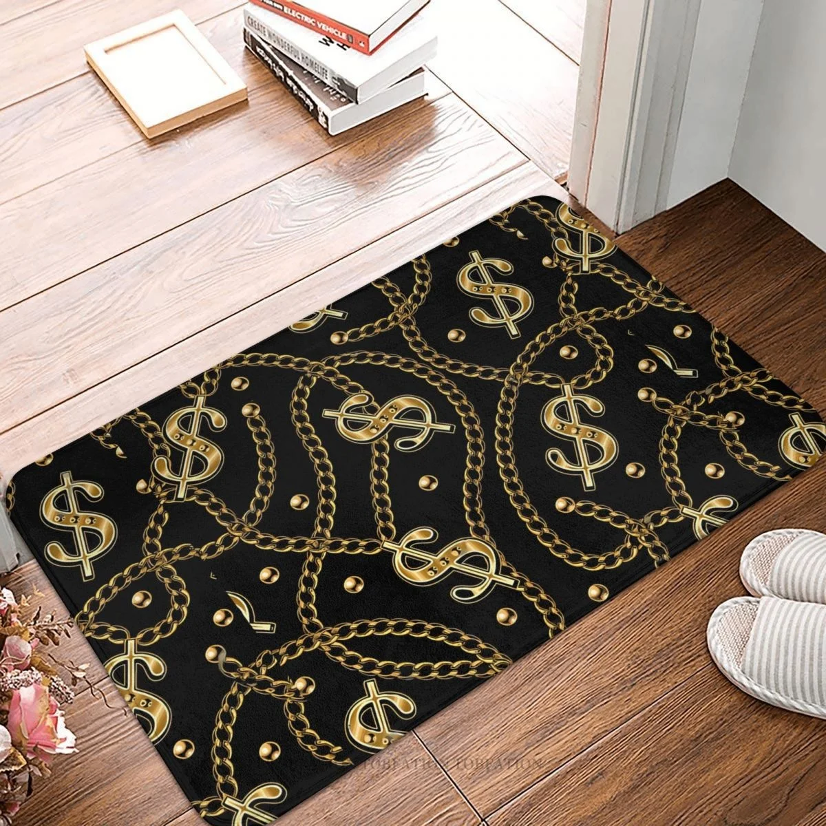 

Money Bathroom Non-Slip Carpet Dollar Pattern Flannel Mat Entrance Door Doormat Floor Decor Rug