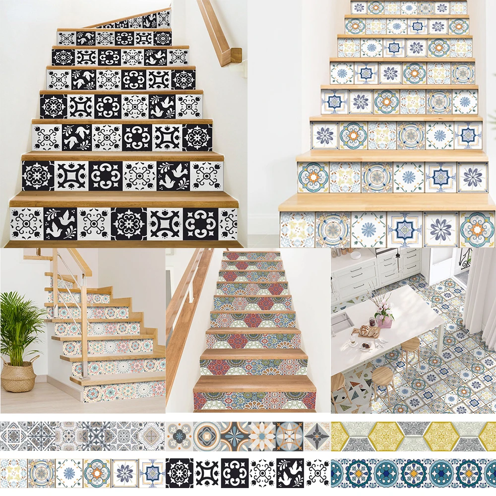 

Geometric Stair Stickers Waterproof Self-adhesive Vinyl Floor PVC for Staircase Stickers Kitchen Backsplash Cover Decoration