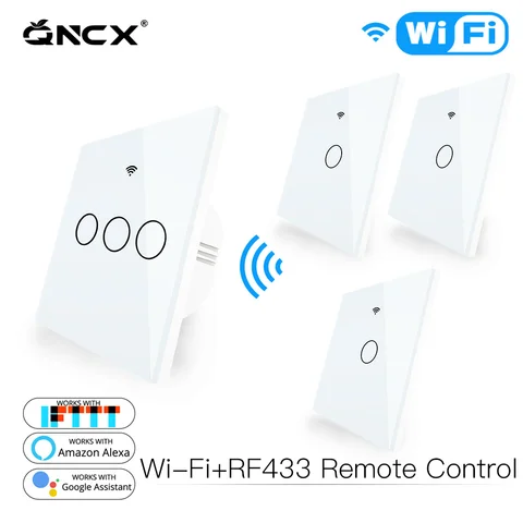 Умный выключатель QNCX, Wi-Fi, RF433 передатчик, 1/2/3 клавиш, 2/3 каналов, дистанционное управление, настенный светильник ель света, работает с Alexa Google Home