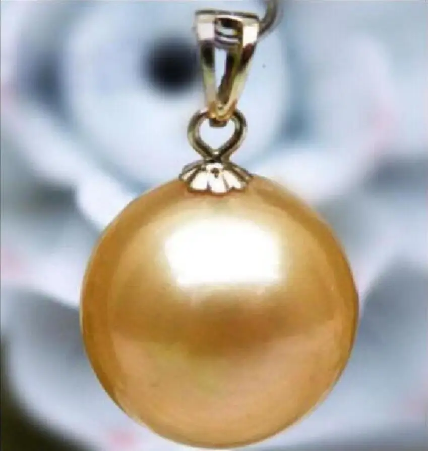 

Fashion jewelry 12-11mm South Sea gold natural Round Pearl Pendant Necklace 925silver yellow gold