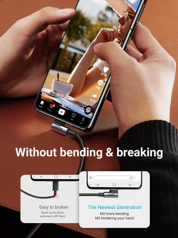 UGREEN 90 °   Угловой USB-C кабель L-образной формы для iPhone 17, Samsung, Xiaomi: быстрая зарядка QC3.0 Type-C, кабель-уголок для гейминга