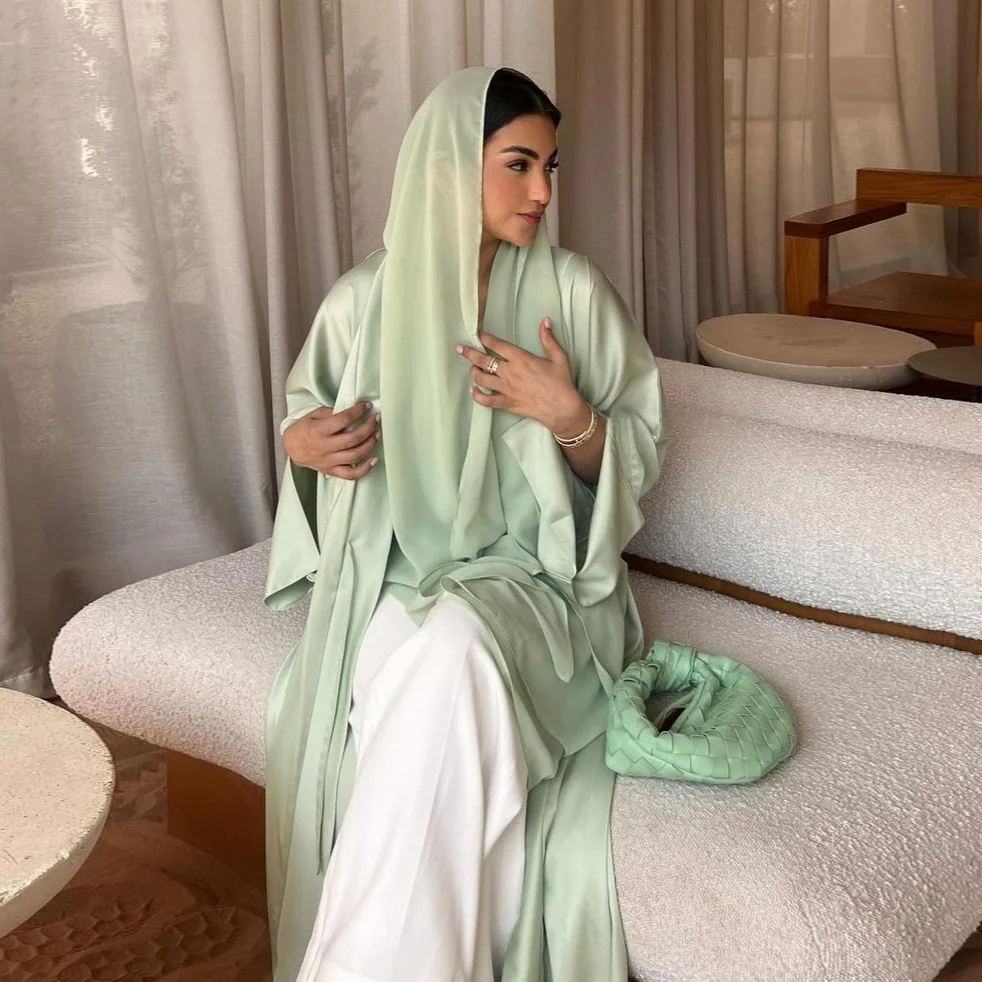 Однотонная открытая абайя атласная мусульманская модель дубайские турецкие