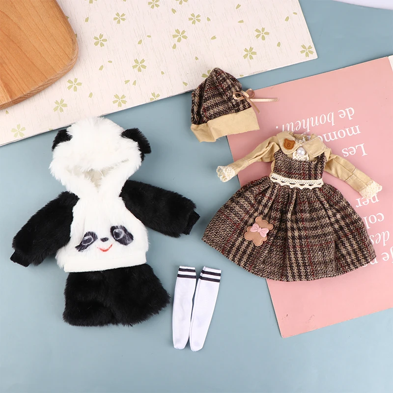 

1/6 Одежда для куклы Bjd 30 см, аксессуары для игрушек, Студенческая одежда, клетчатая юбка, модное платье с шапочкой, одежда для девочек, платье ...