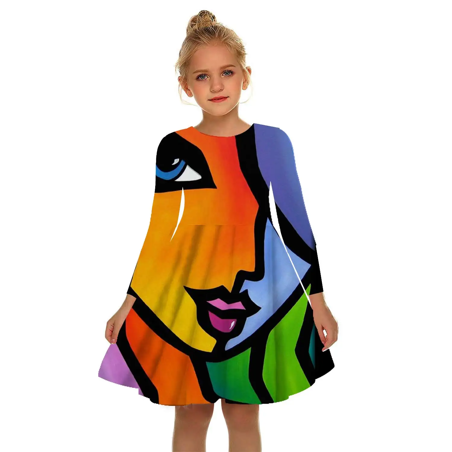 

Girls Summer Dress Cartoon Printed Sweater Kids Clothes Casual Party Graffiti Dresses Baby Clothes 2-17Years 2022 Spring Autumn
