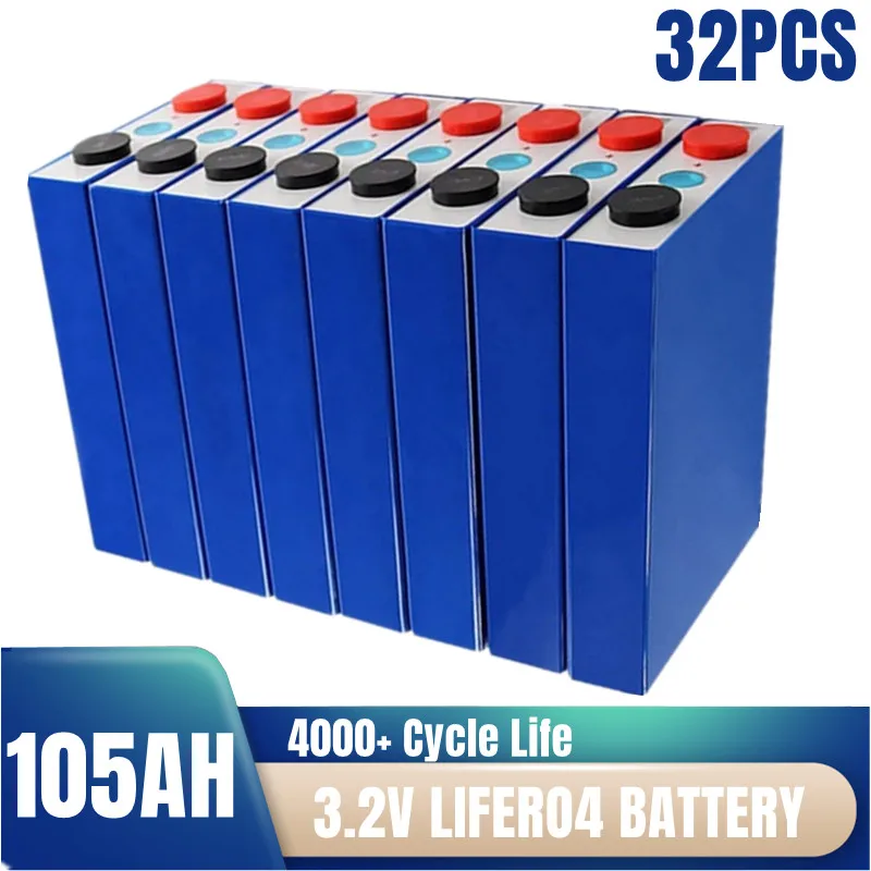 

32PCS 3.2V 105AH LiFePO4 Batterie Grade A Akku Lithium-Eisen Phosphat Zelle DIY Golf Warenkorb Boot RV Solar System Lifepo4 12v
