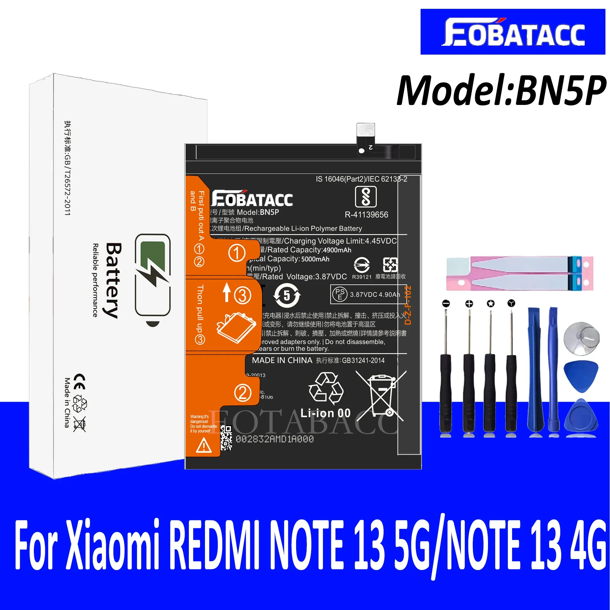 EOTABACC 100% новый оригинальный аккумулятор BN5P для XIAOMI REDMI ПРИМЕЧАНИЕ 13 5G/NOTE 4G +