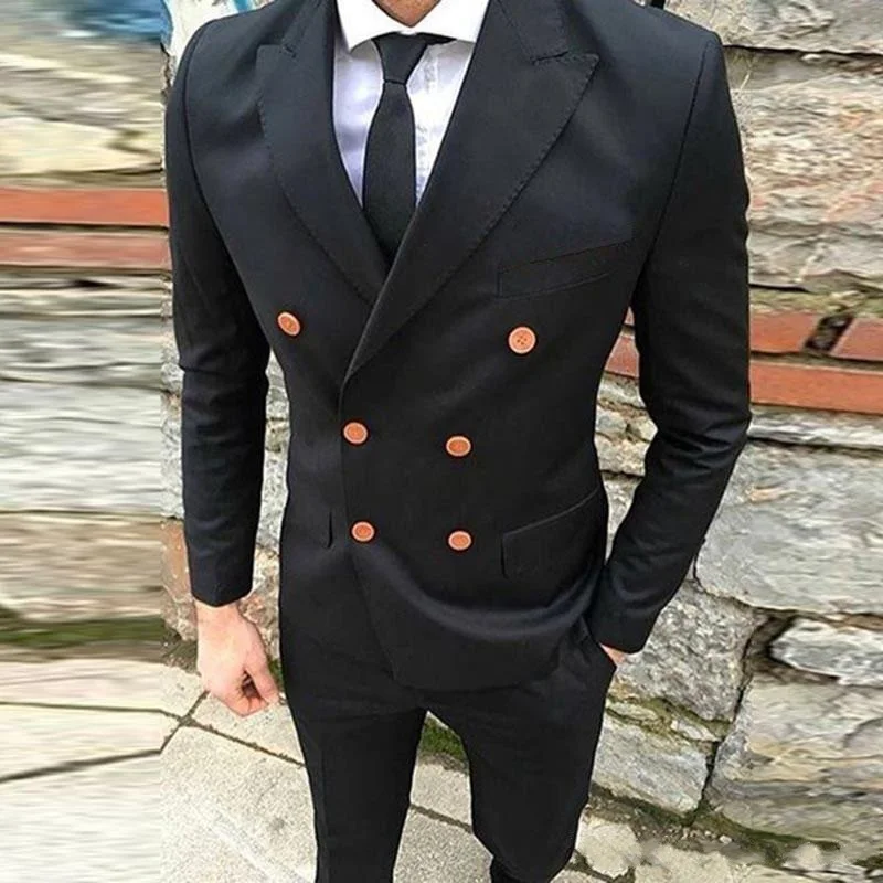 

Popular Black Double-Breasted Groomsmen Peak Lapel Groom Tuxedos Men Suits Wedding/Prom Best Man Blazer ( Jacket+Pantst+Tie)