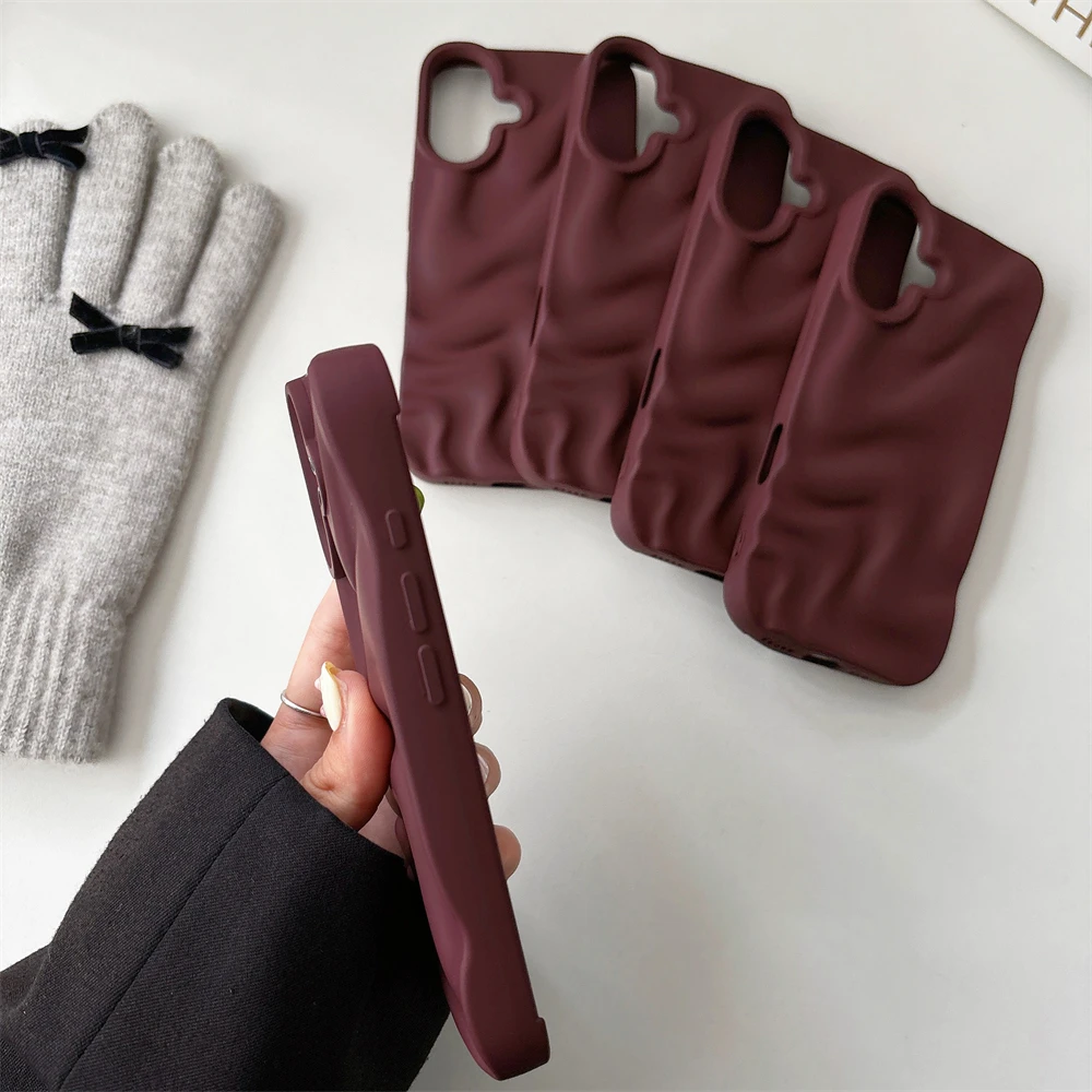 Роскошный чехол для телефона с матовым винно-красным водной рябью iPhone 15 14 Plus 16 13 12