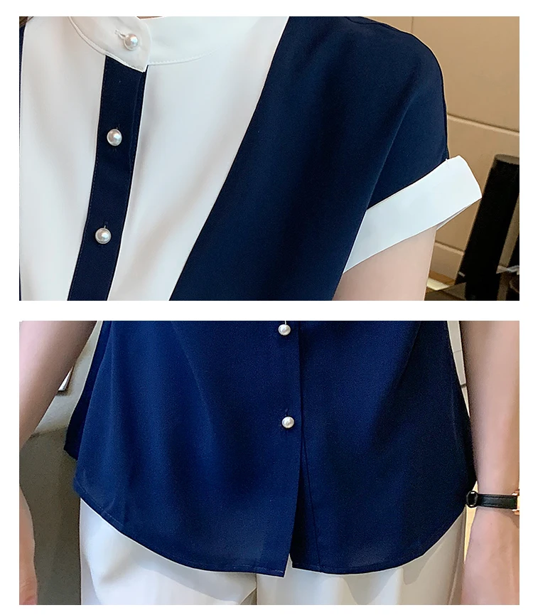 Женская шифоновая блузка с коротким рукавом и воротником-стойкой - купить по