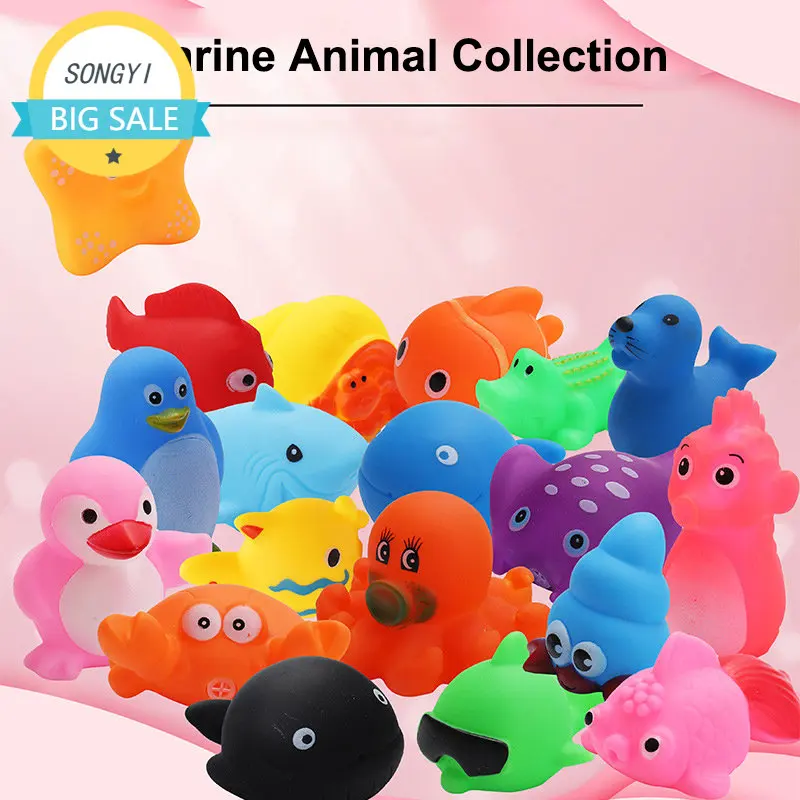 

Bath Toy Animals Swimming Water Toys Mini Colorful Soft Floating Rubber Duck Squeeze Sound Funny Gift For Baby Kids