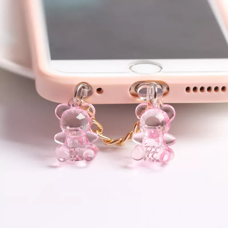 

Couple Dust Plug Charm Kawaii Acrylic Bear Charge Port Plug For iPhone 3.5MM Jack Dust Protection Stopper Phone Anti Dust Cap
