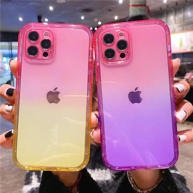 

Gradient Transparent Phone Case For iPhone 11 12 13 Pro Max 12 Mini XS Max XR X 8 7 Plus 12 Pro Clear Shockproof Bumper Cover