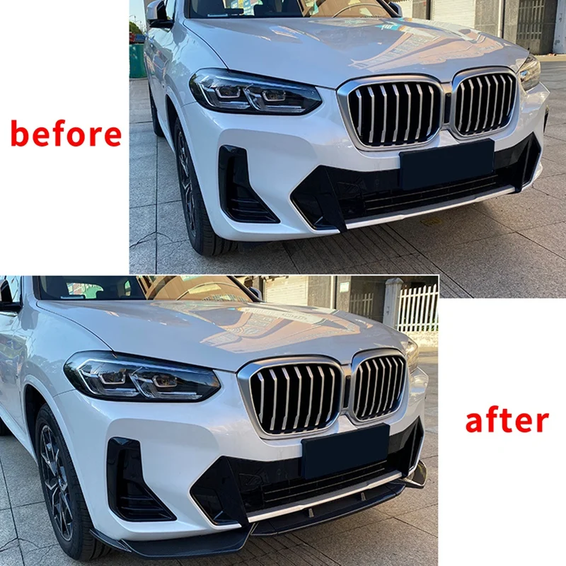 Фото Для BMW X3 G01 X4 G02 M Pack 2022+ Спойлер на передний бампер, разделитель губ, нижний комплект кузова, разделенная накладка на пластину лезвия №2
