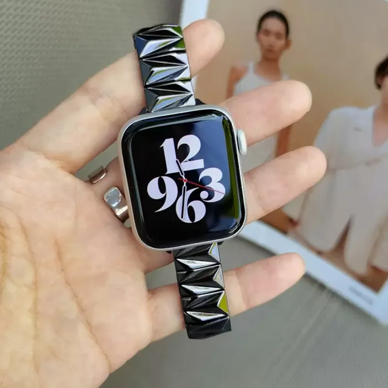 Glossy Pyramid Wrist Strap Bracelet for Apple Watch Series 8 7 6 5 4 3 2 SE Metal Band iWatch 38mm 42mm 40mm 44mm 41mm 45mm