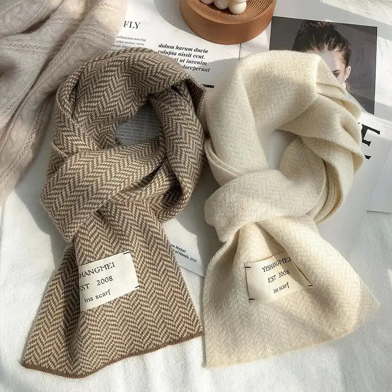 

Women's Winter Scarves High Quality Knitted Scarf Vintage Stripe Pattern Scarves Winter Outdoor Warm Scarves