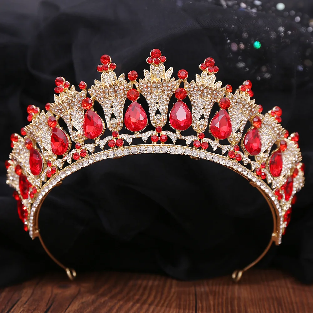 

Baroque Vintage Royal Queen Crystal Bridal Tiaras Crowns For Women Rhinestone Pageant Diadem Veil Tiara Wedding Hair Accessories