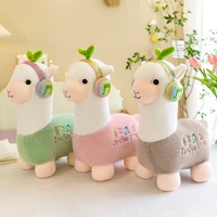 23 70cm kawaii stuffed wearing headset alpaca plush pink sheep toy cute fuzzy long plush animal standing lying alpacas gifts