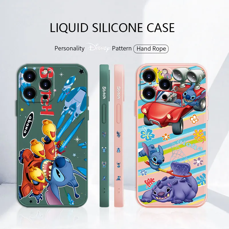 

Phone Silicone Funda Plating Liquid Coque Case for iPhone 11 12 13 Pro Max XS 7 8 Plus SE iphone11 Disney Drive Cartoon Stitch