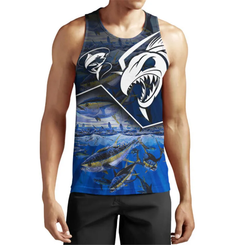 

Fashion Fishing Tanks For Men's Summer Sleeveless Beach Pullovers Tops 3D Fish Printed Street Hio Hop Man Vest Big Size 6XL