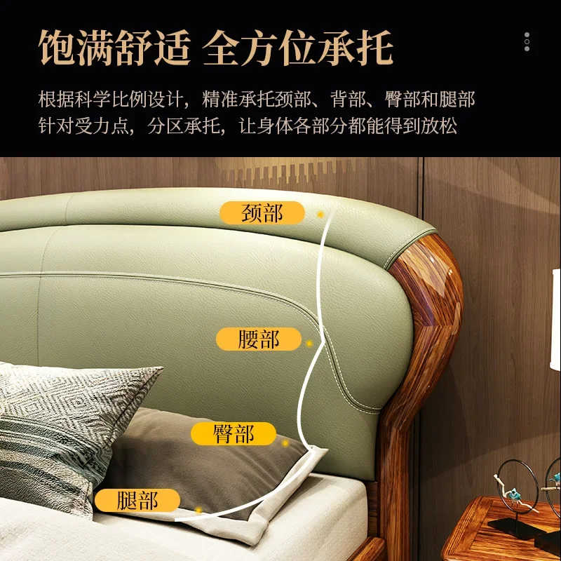 Кожаная двухместная кровать из массива дерева 1 8 м основная для спальни 5 вилла