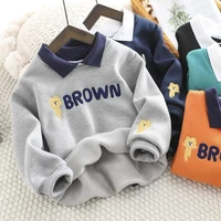 boys fleece lined sweater 2022 autumn and winter new childrens casual western style polo shirt thickened warm base top