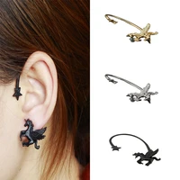 punk cool unicorn star stud clip earrings for woman metal wing flying horse animal ear cuff ear hook egirl party jewelry gift